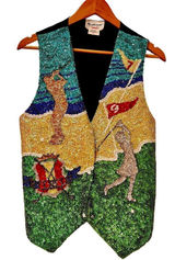 Vintage Rare Fashion Fantasy Sequin Golf Theme Vest Waistcoat Size Medium EC Photo 0