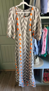 NEMA Resort Wear Gray Chevron Maxi Dress with Orange Accents Photo 0