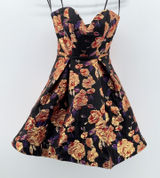 Mac‎ Duggal Floral Brocade Cocktail Dress Black Gold Metallic Sweetheart Mini 0 Photo 0