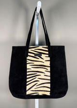 Jane Marie Zebra Haircalf Suede Tote Bag Black Animal Print Photo 0