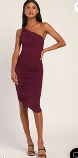 Lulus Already RSVP'd Plum Purple Ruched One-Shoulder Bodycon Dress Sz S NEW Photo 0