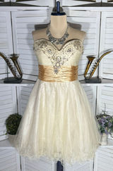 MayQueen Couture mesh mini dress gold beaded strapless fairy princess homecoming Photo 0