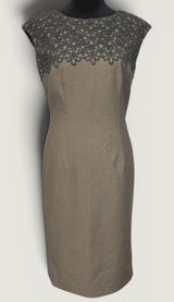 Jones New‎ York Dress Womens 4 Taupe Brown Crochet Lace Yoke Sheath Cap Sleeve Photo 0