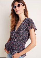 Anthropologie "Dionne" metallic floral blouse size small Photo 0