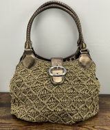 Brighton Woven Jute Gold Leather Buckle Accent Y2K Satchel‎ Purse Vintage Photo 0