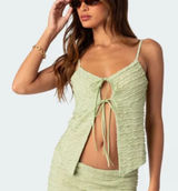 Edikted | Alessia Tie Front Ruffled Y2K‎ Open Top in Green Photo 0