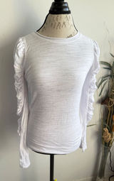 We The Free Free People White Ruched Puff Sleeve Slub Knit Tee Top Small Photo 0