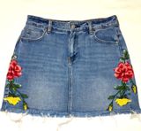 PacSun • Denim Floral Embroidered Raw Hem Jean Skirt Size 27 Photo 0
