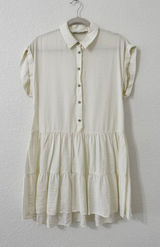 Zara Cream Tiered Mini Shirt Dress Ruffle Hem Short Sleeve XS Photo 0