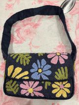Navy Multicolor Floral Beaded Bag Blue Photo 0