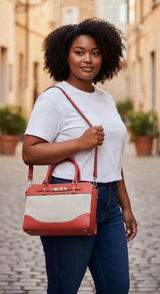 GUESS Satchel Handbag Burnt Orange Canvas Leather Trim Top Handle Crossbody Bag‎ Photo 0