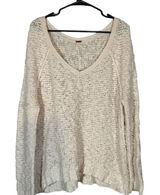 Free People White Long Sleeve Cotton Blend V-Neck Knit Sweater Women Sz M Photo 0