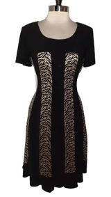 R&M‎ RICHARDS Midi Dress Black Gold Metallic Shimmery Stretch Jersey Event 18W Photo 0