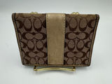 Coach Signature Monogram Bifold Wallet Brown Canvas Metallic Gold Leather Trim Photo 0