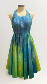 Vintage‎ Handmade Halter Dress Blue Green Watercolor Fit and Flare Fairy Dress 4 Photo 0