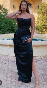 House‎ of CB L D-DD Adrienne black satin strapless corset maxi dress NWOT Photo 0