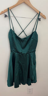 Lucy in the Sky Emerald Green Satin Cowl Neck Cross Back Mini Dress Medium Photo 0