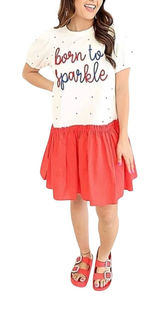 Peach Love Born To Sparkle Dress Womens Medium White Red Fourth‎ of July Festive Photo 0