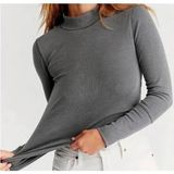 Free People Intimately Ribbed Mock Neck Long Sleeve Top Charcoal Gray Large Photo 0