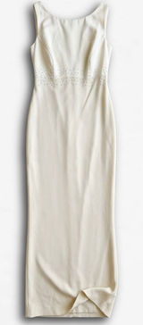 FLAWED‎ Ivory Rhinestone Empire Waist Maxi Gown Dress Size 7/8 Creamy Sleeveless Photo 0