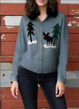 Anne Josephine Dallas Denim Moose Tree Shirt Jacket cottagecore grandma nature Photo 0