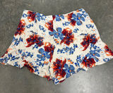 Free People High Waisted Floral Ruffle Shorts Blue Red Cream Coquette Womens 4 Photo 0