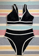 NWOT Chic Black & White High-Waisted Bikini Set Sz L Photo 0
