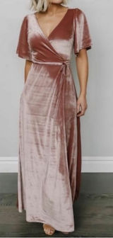 Women’s Baltic Born Meghan Velvet True Wrap Maxi Dress Pink Mauve Size M Photo 0
