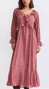 Loft Womens Pink Floral Ruffle Sheer Maxi Dress New With Tags Small Petite Photo 0
