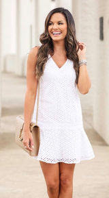 Banana Republic Eyelet Mini Dress Womens 2 White V-Neck Drop Waist Summer Lace Photo 0