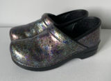 Dansko Slip-On Clogs Shiny Purple Blue Pattern Medical Nurse Women's Size 40 Photo 0