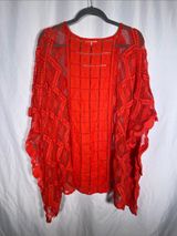 Free People Womens Sunshine Crochet Kaftan Poncho Coverup Red One Size Fits All Photo 0