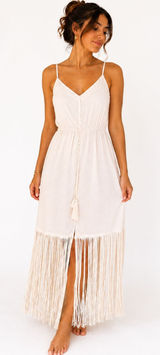 VENUS Fringe Dress Boho Festival Western Coastal Chic Midi Sundress Beachy M Photo 0
