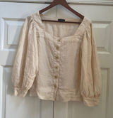 J.Crew Top Women M Cream Linen Square Neck Puff Sleeve Button Down Peasant Boho Photo 0