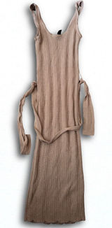 Windsor Tan Ribbed Knit Midi Dress Sleeveless Belted Scoop Neck D11538 Womens M Photo 0