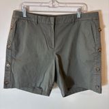 J. Jill Button Side Shorts English Moss Green Cotton Linen‎ Stretch Size 14 NWT Photo 0