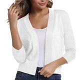 NWT ~ Women's White 3/4 Sleeve Cropped Short Shrug Cardigan Bolero Sweater ~ LAR Photo 0