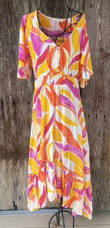 Abel‎ the Label Anthropologie Size XS Swish Hi Lo Dress Orange Pink Smocking Photo 0