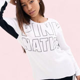 Victoria's Secret PINK Nation Campus Crew Sweatshirt White Black Medium Photo 0
