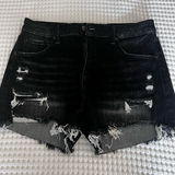 Risen Black Women’s Distressed Black Denim Shorts Size L Photo 0