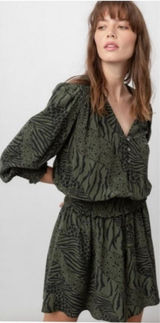 RAILS‎ Zana Olive Mixed Animal Stripe Dress Smocked Waist Size Medium Photo 0