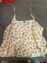 Old Navy Cream Floral Ruffle Cami with Peach Accents Photo 0