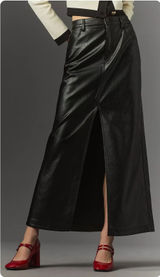 Pilcro Anthropologie Womens Black Faux Leather The Madi Front Slit Maxi Skirt 2 Photo 0