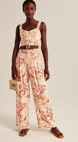 ✨Abercrombie & Fitch Linen-Blend Pull-On Wide Leg Orange Pattern Sz Small R Pant Photo 0