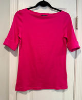 NWOT LRL Lauren Ralph Lauren Size S Pink Boat Neck Cuffed Sleeve Top Cotton Photo 0
