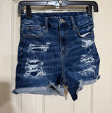 American Eagle Curvy Hi-Rise Shortie Distressed Denim Shorts Dark Wash Sz 0 Photo 0