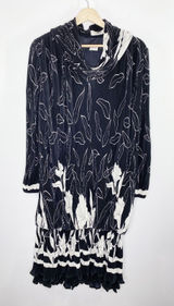 Virginie Paris Vintage Black White Printed Pleated Dress Women's Size‎ 14-16 Photo 0