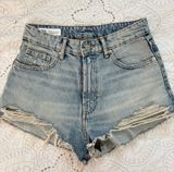 ZARA High-Waisted Denim Shorts Distressed Photo 0