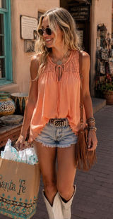 L Love Dusty Peach Crochet Lace Trim Sleeveless Top Photo 0