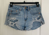 American Eagle women’s light wash blue denim‎ ripped hi-rise festival shorts 4 Photo 0